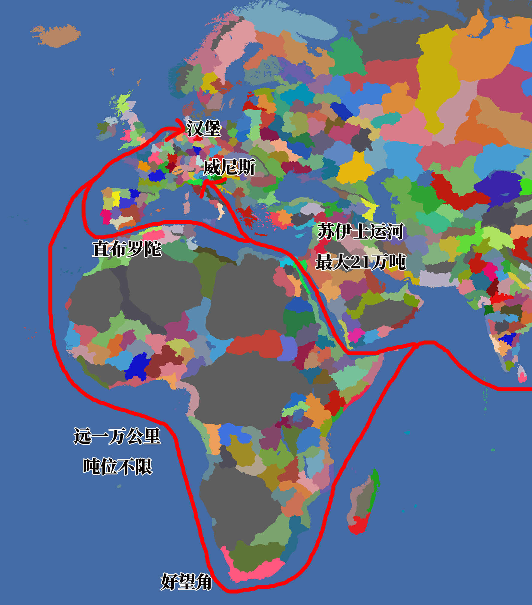 不同的国际航路选择