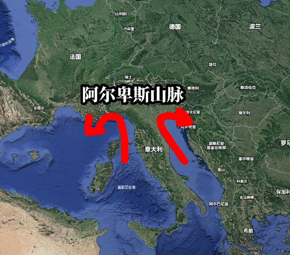 阿尔卑斯山脉阻断了气流 将欧洲气候一分为二